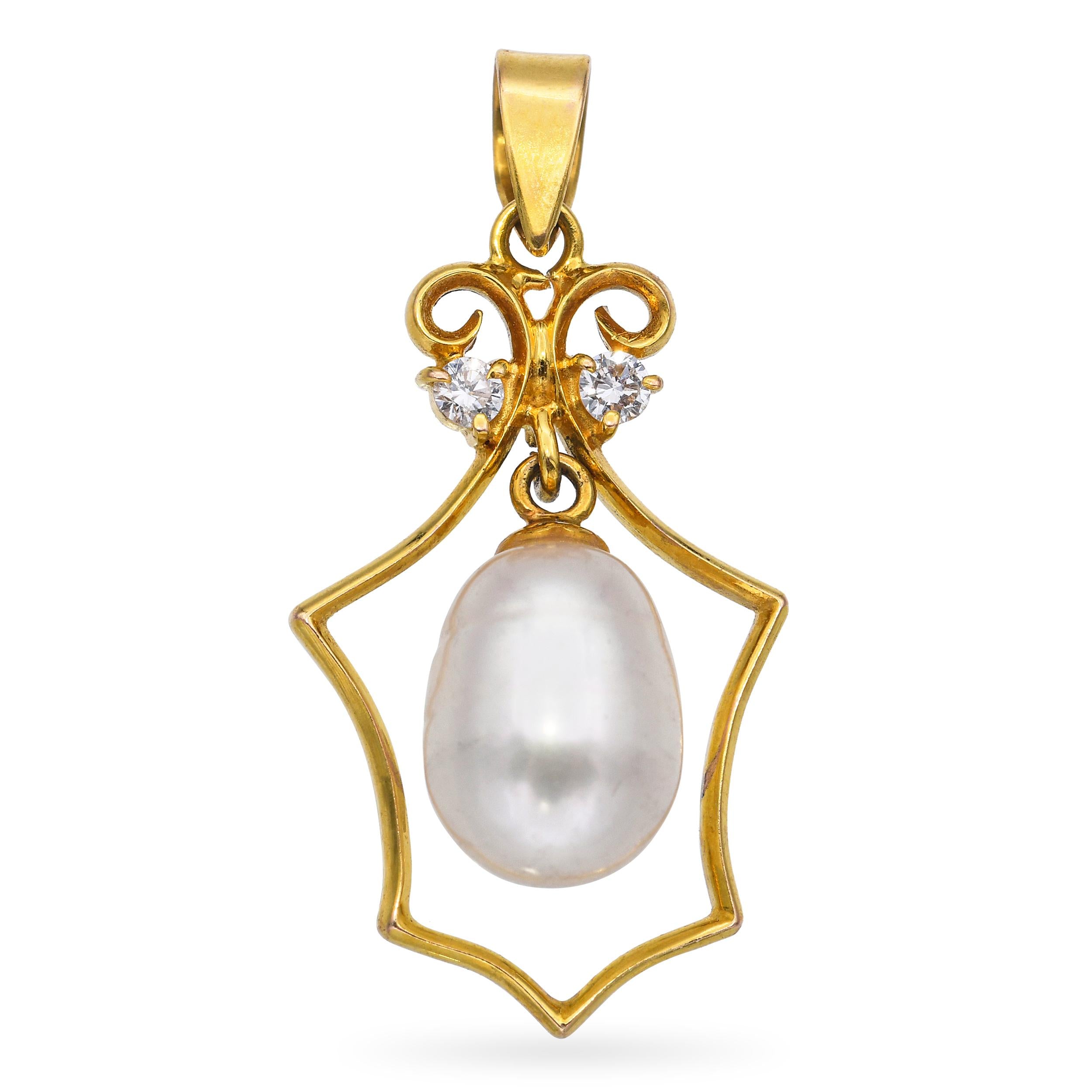 Vintage 14k Diamond and Pearl Pendant