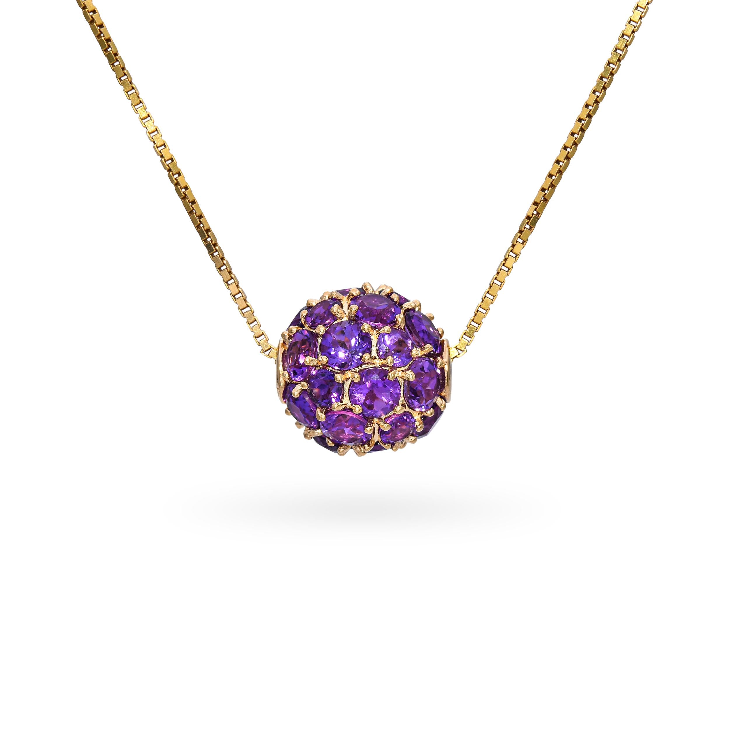 Vintage 14k Yellow Gold 6.01ct Amethyst Slide Sphere Pendant Necklace