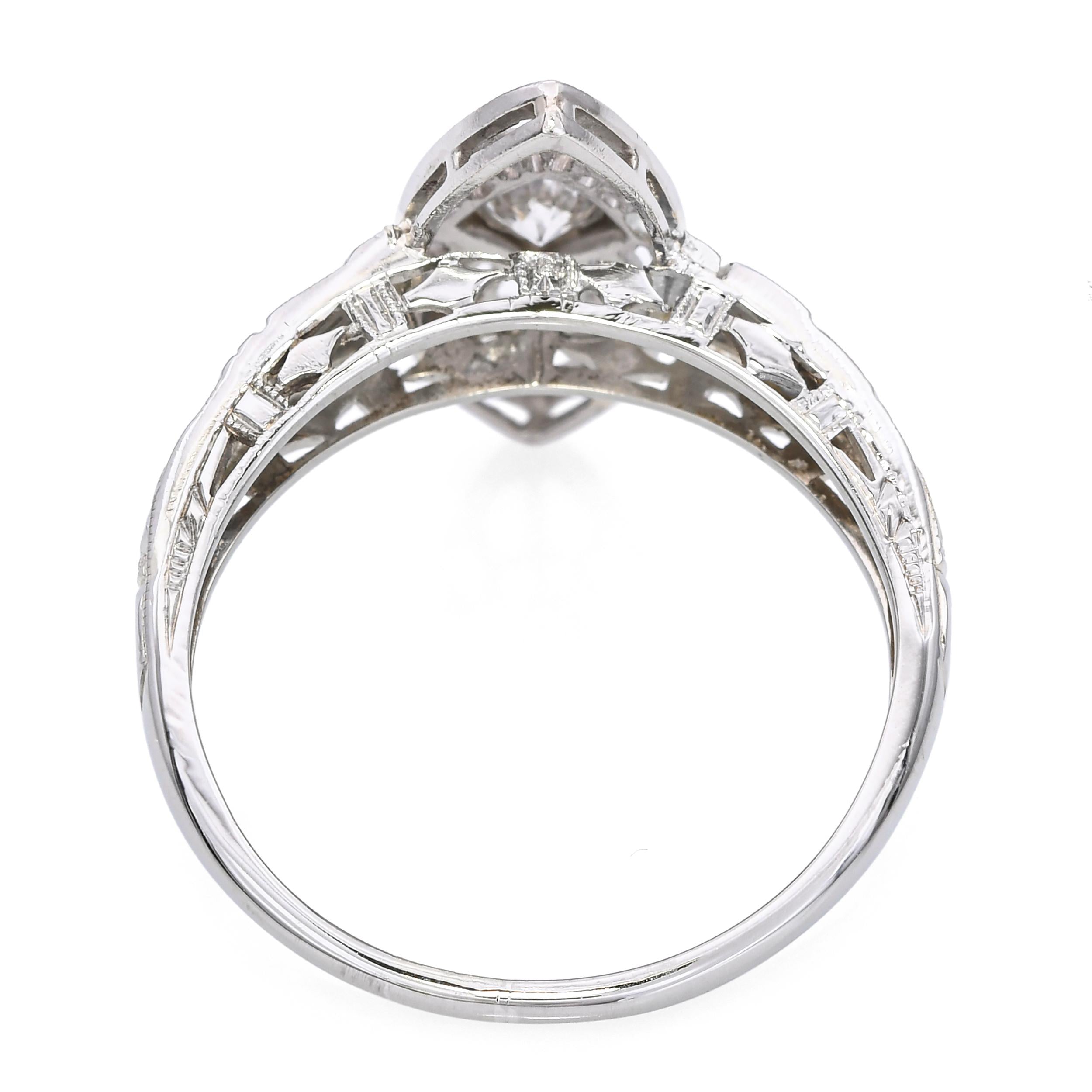 Vintage 18k White Gold 0.15ct Old Euro Diamond Filigree Ring