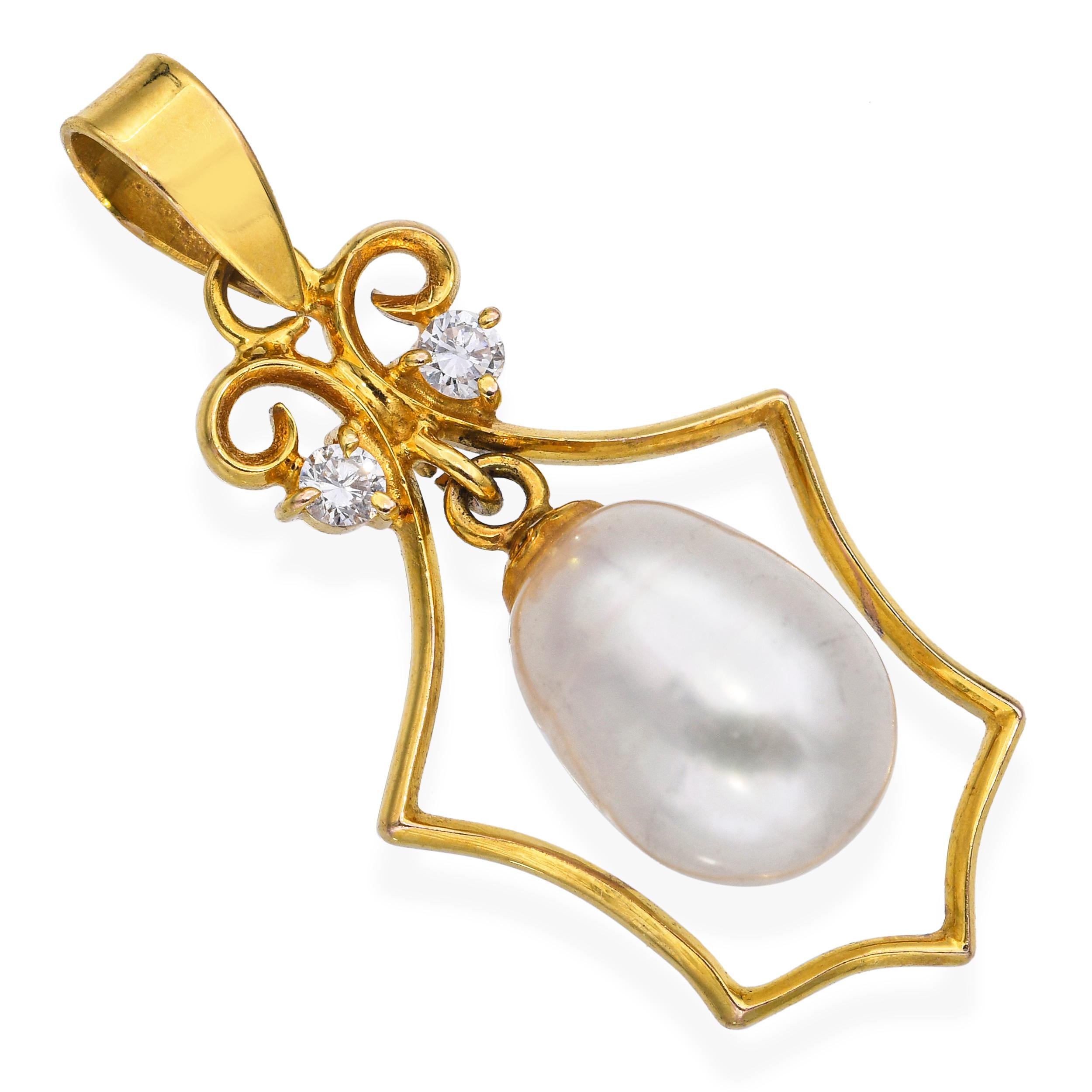 Vintage 14k Diamond and Pearl Pendant