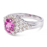 14k White Gold Rubellite Tourmaline and Diamond Pave Ring