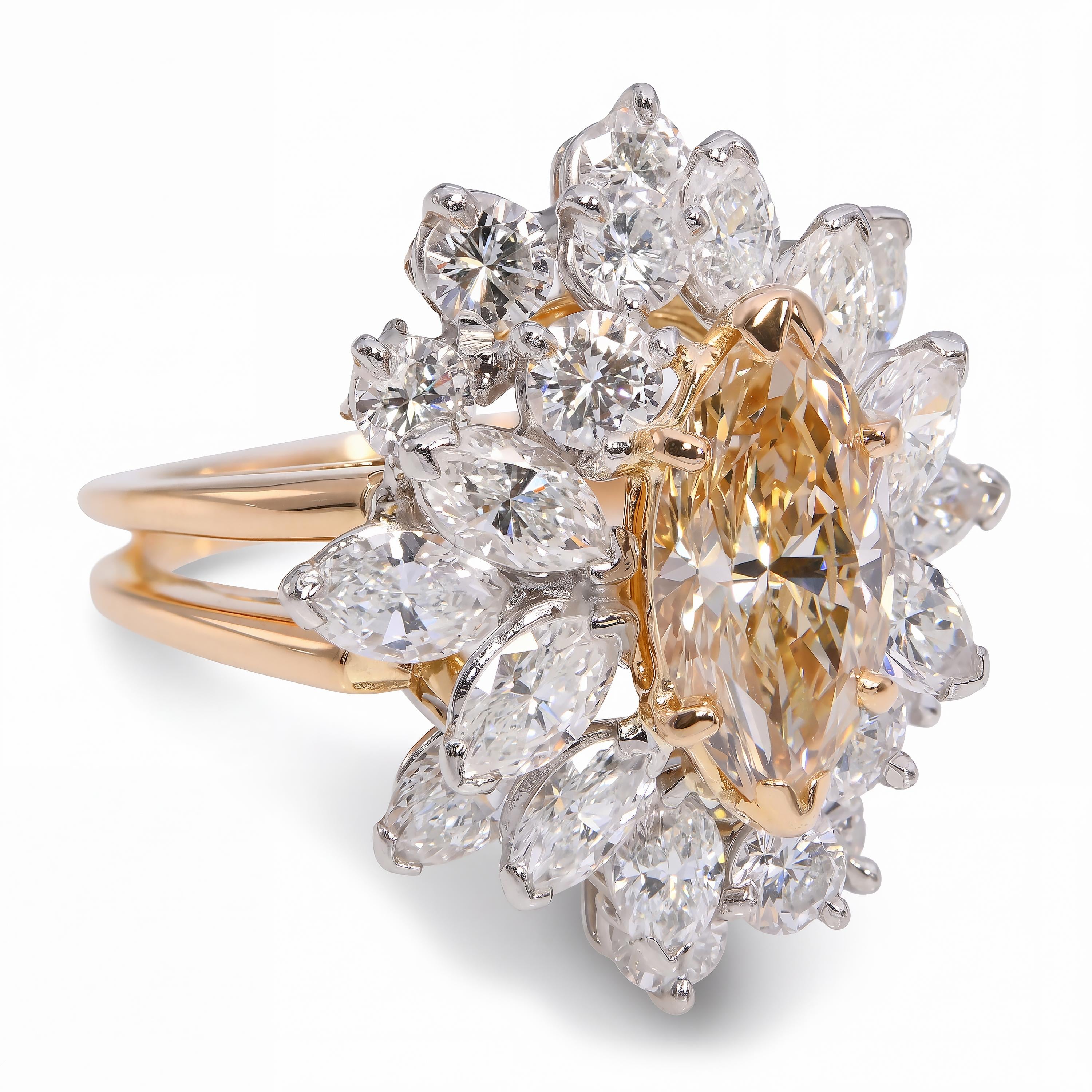 Oscar Heyman 18k Yellow Gold & Platinum Marquise Diamond Cluster Cocktail Ring