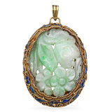 Vintage Silver Jadeite Carving and Enamel Pendant