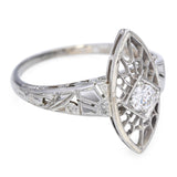 Vintage 18k White Gold 0.15ct Old Euro Diamond Filigree Ring