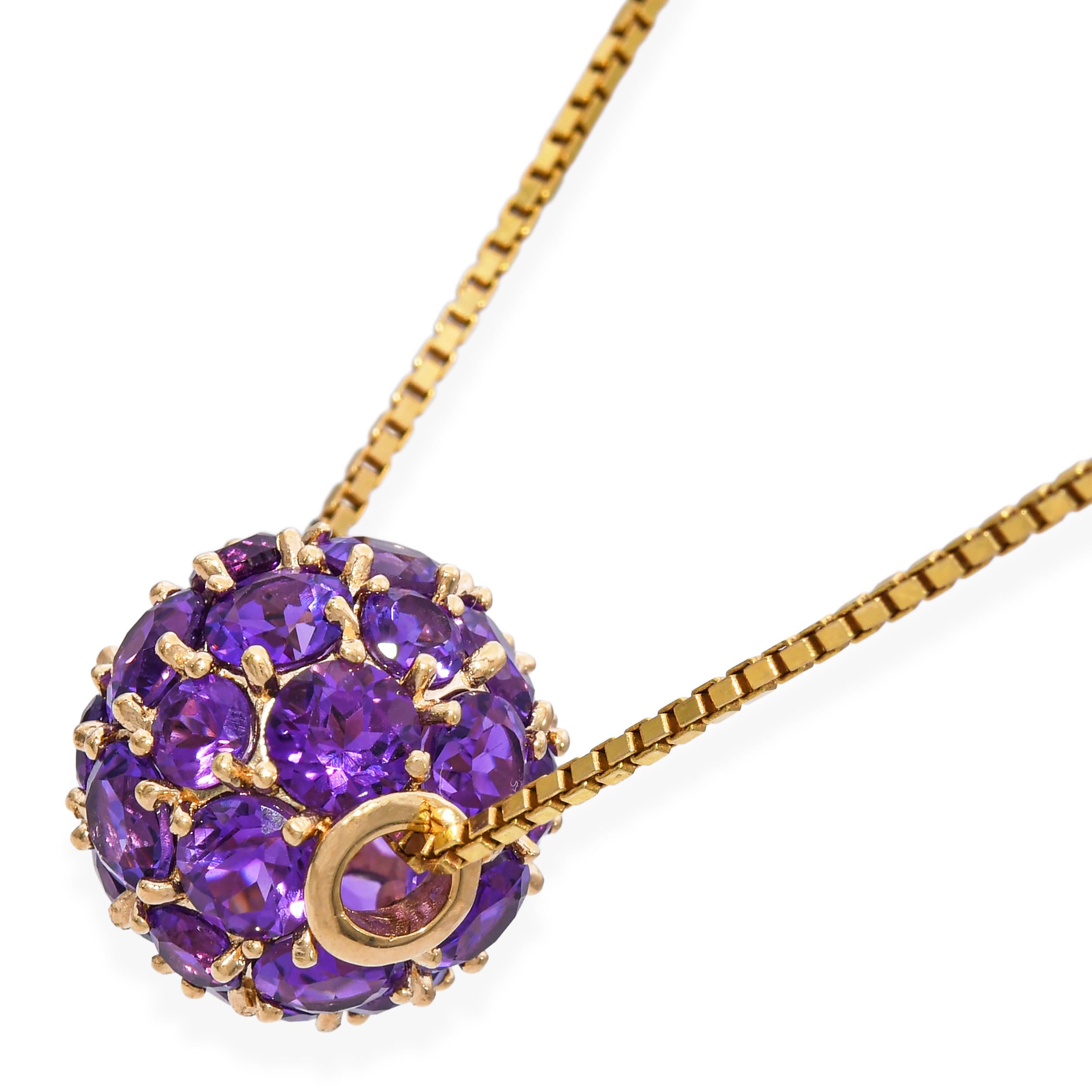 Vintage 14k Yellow Gold 6.01ct Amethyst Slide Sphere Pendant Necklace