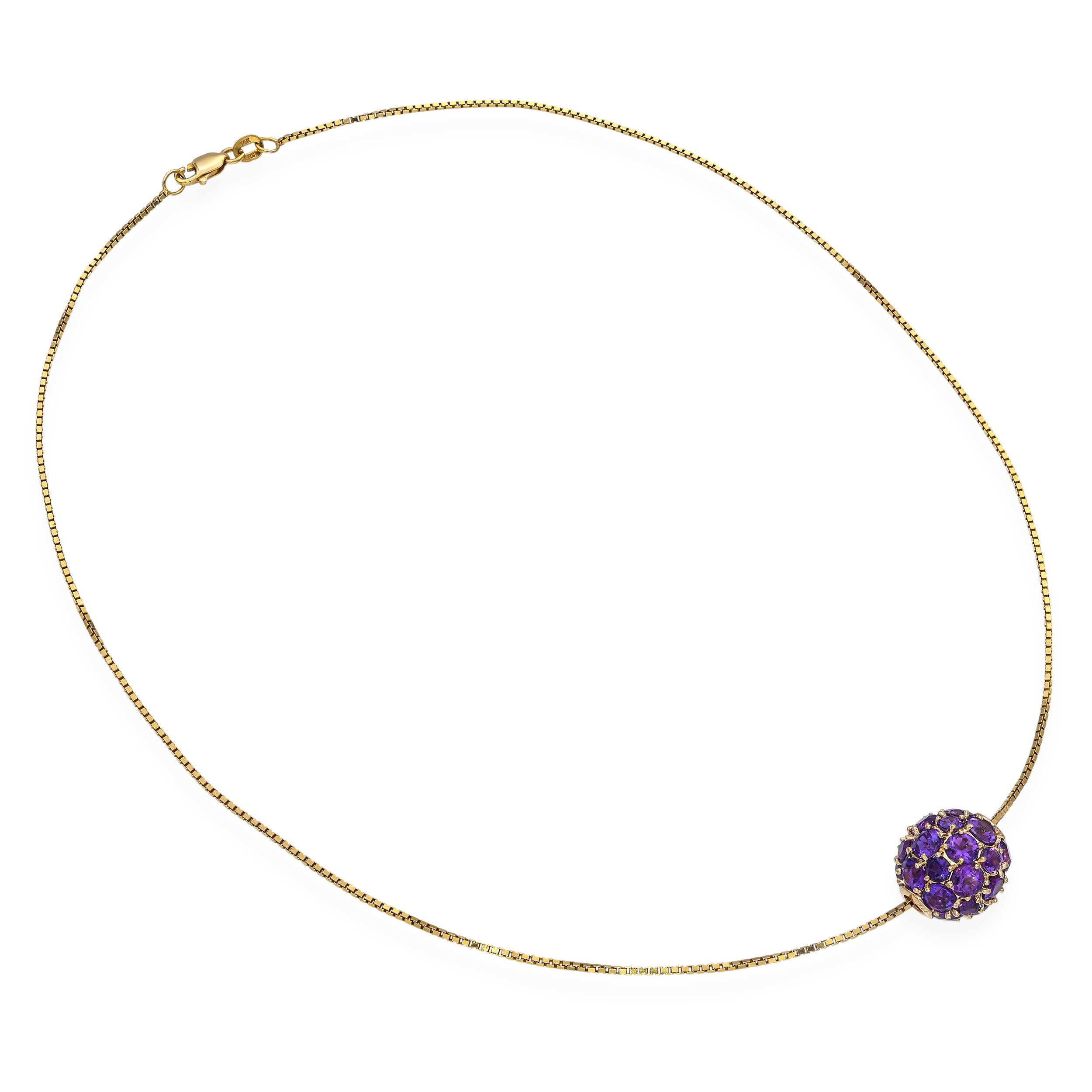Vintage 14k Yellow Gold 6.01ct Amethyst Slide Sphere Pendant Necklace