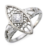 Vintage 18k White Gold 0.15ct Old Euro Diamond Filigree Ring