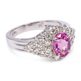14k White Gold Rubellite Tourmaline and Diamond Pave Ring
