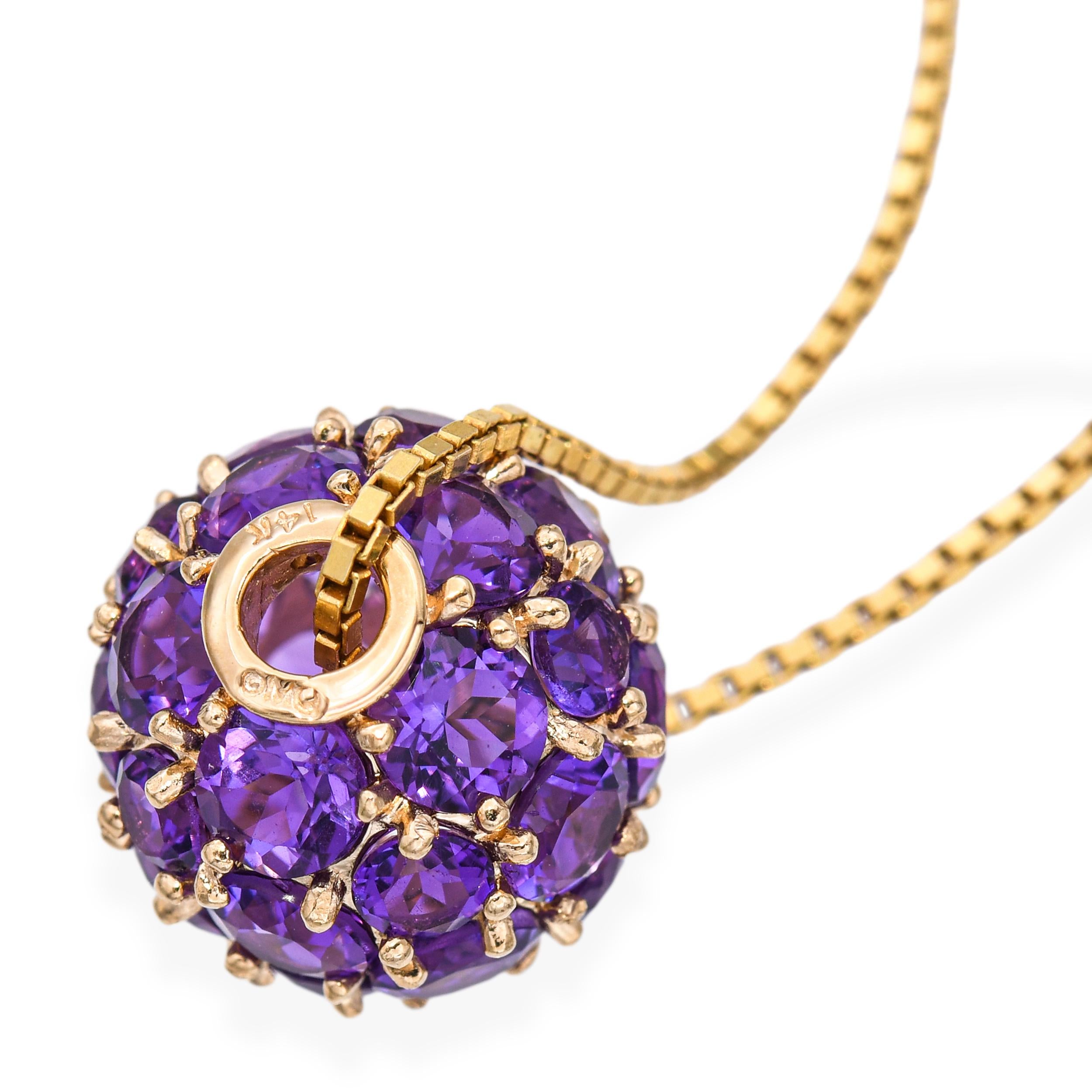 Vintage 14k Yellow Gold 6.01ct Amethyst Slide Sphere Pendant Necklace