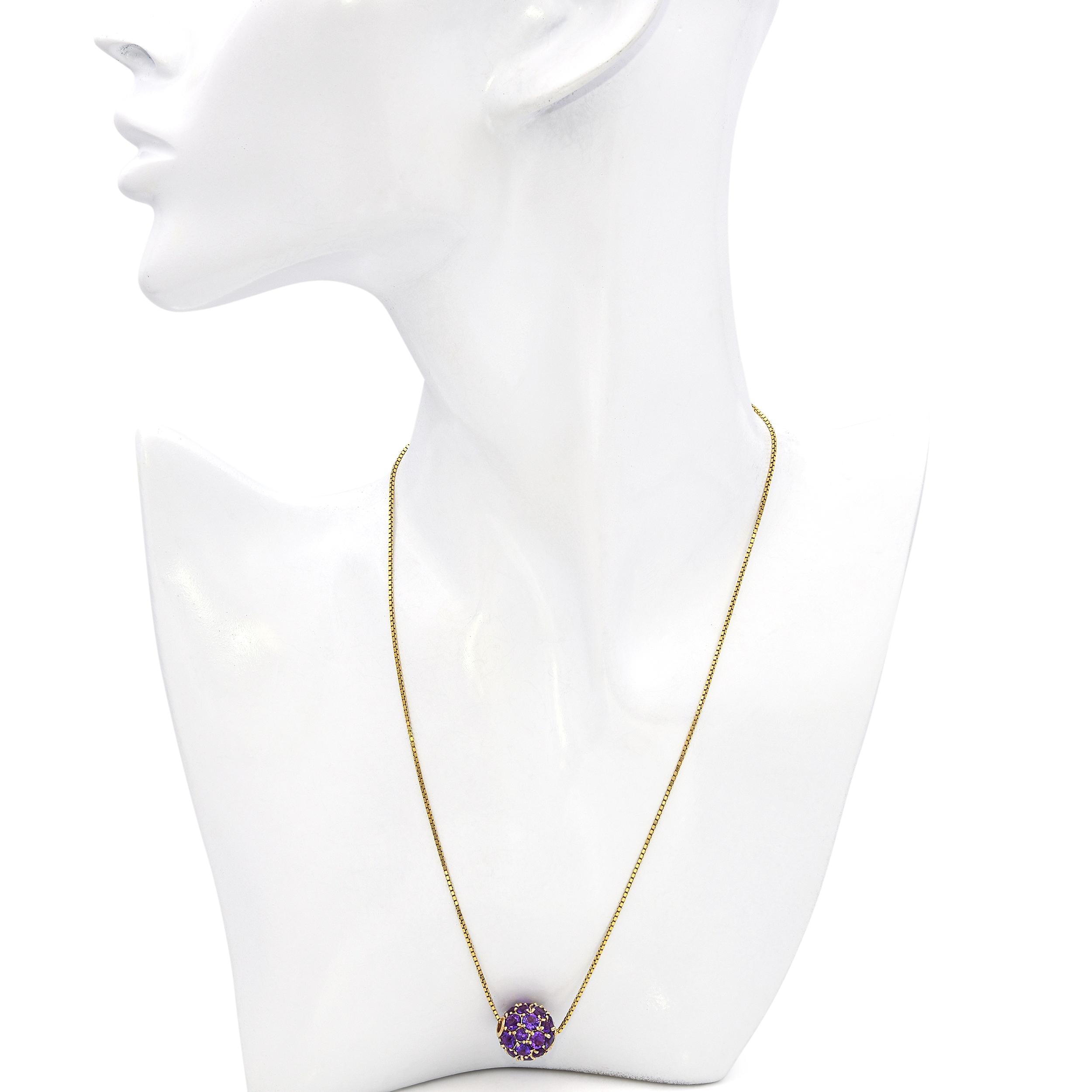 Vintage 14k Yellow Gold 6.01ct Amethyst Slide Sphere Pendant Necklace