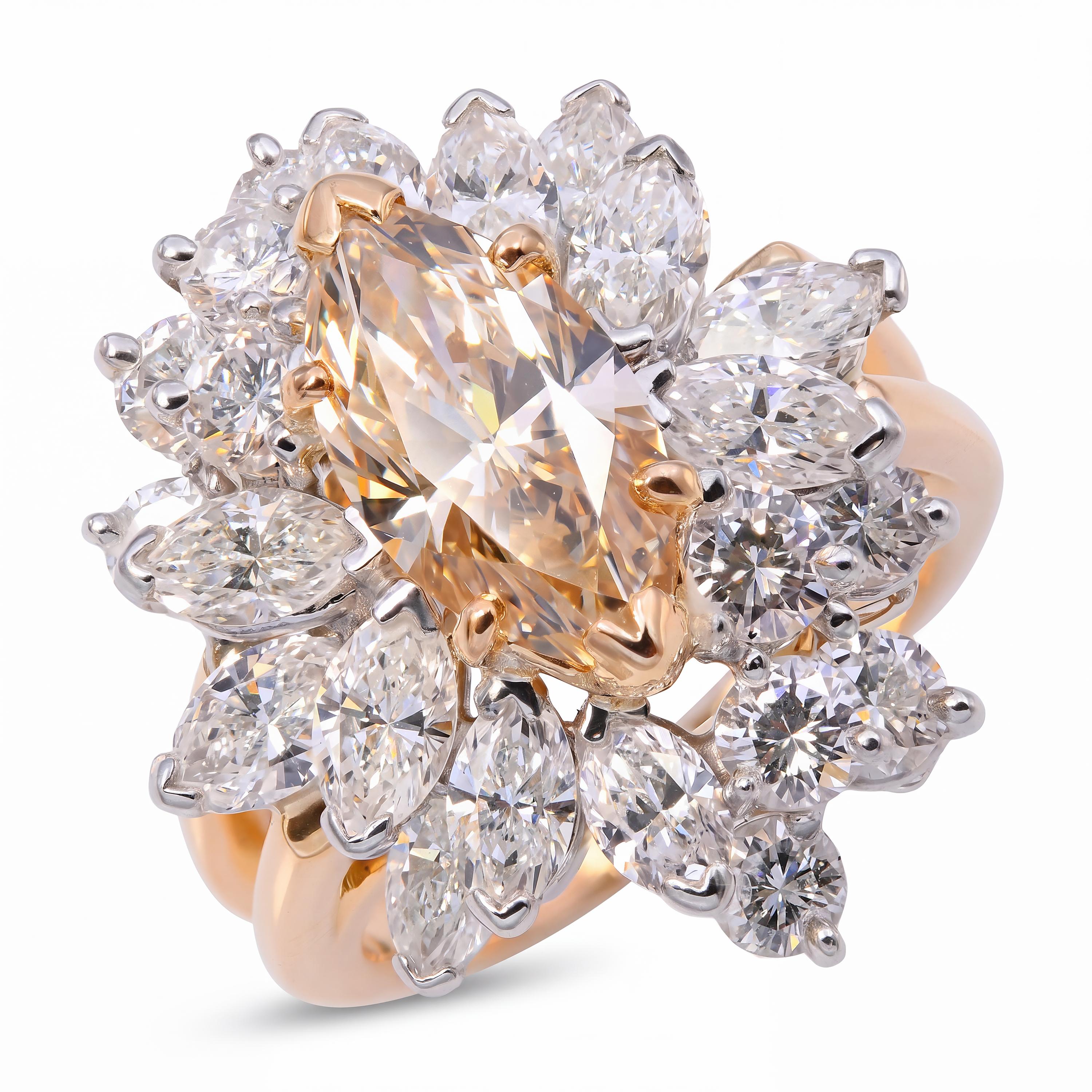 Oscar Heyman 18k Yellow Gold & Platinum Marquise Diamond Cluster Cocktail Ring