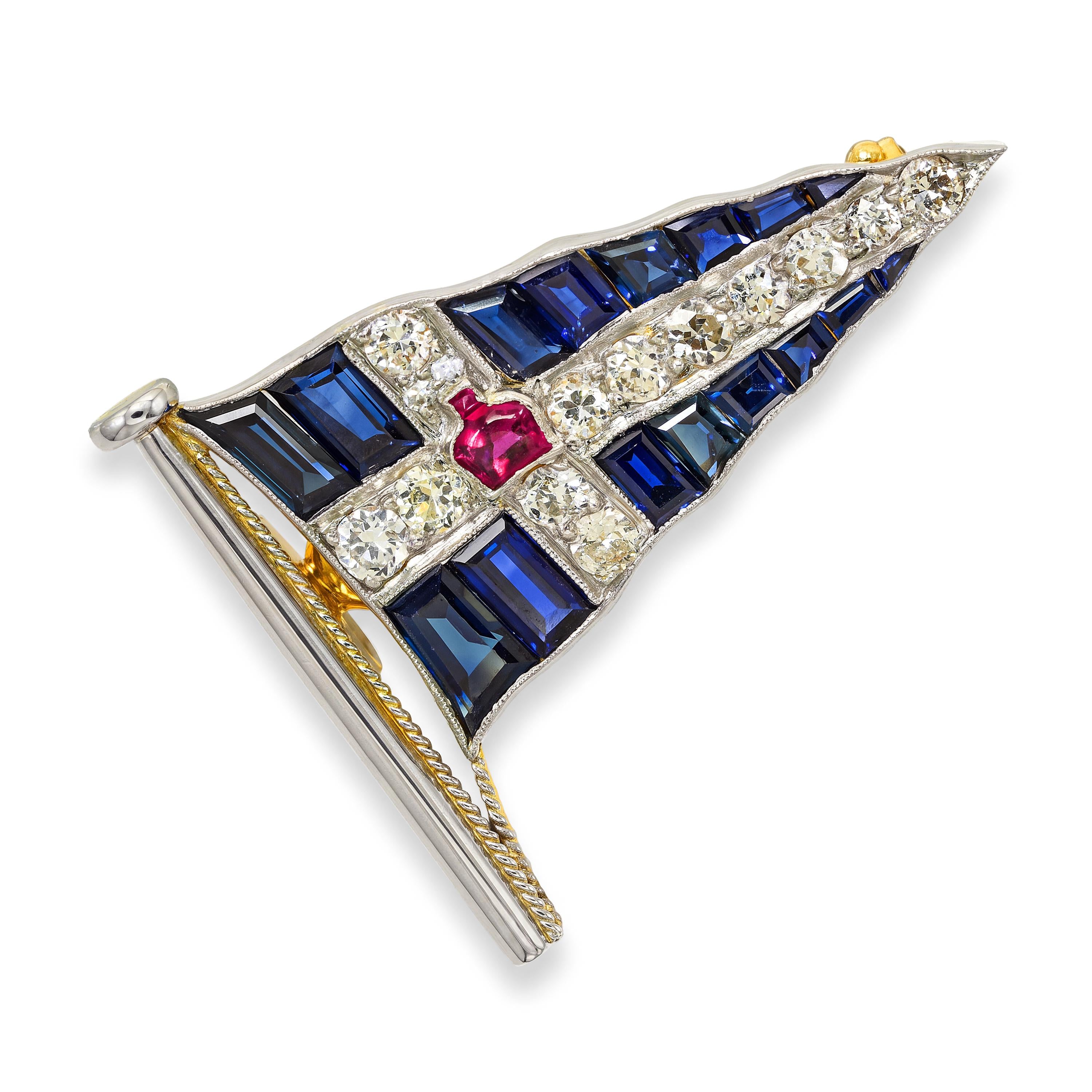 Vintage 14k Yellow Gold & Platinum Royal Thames Yacht Club Brooch