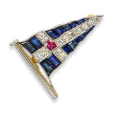 Vintage 14k Yellow Gold & Platinum Royal Thames Yacht Club Brooch