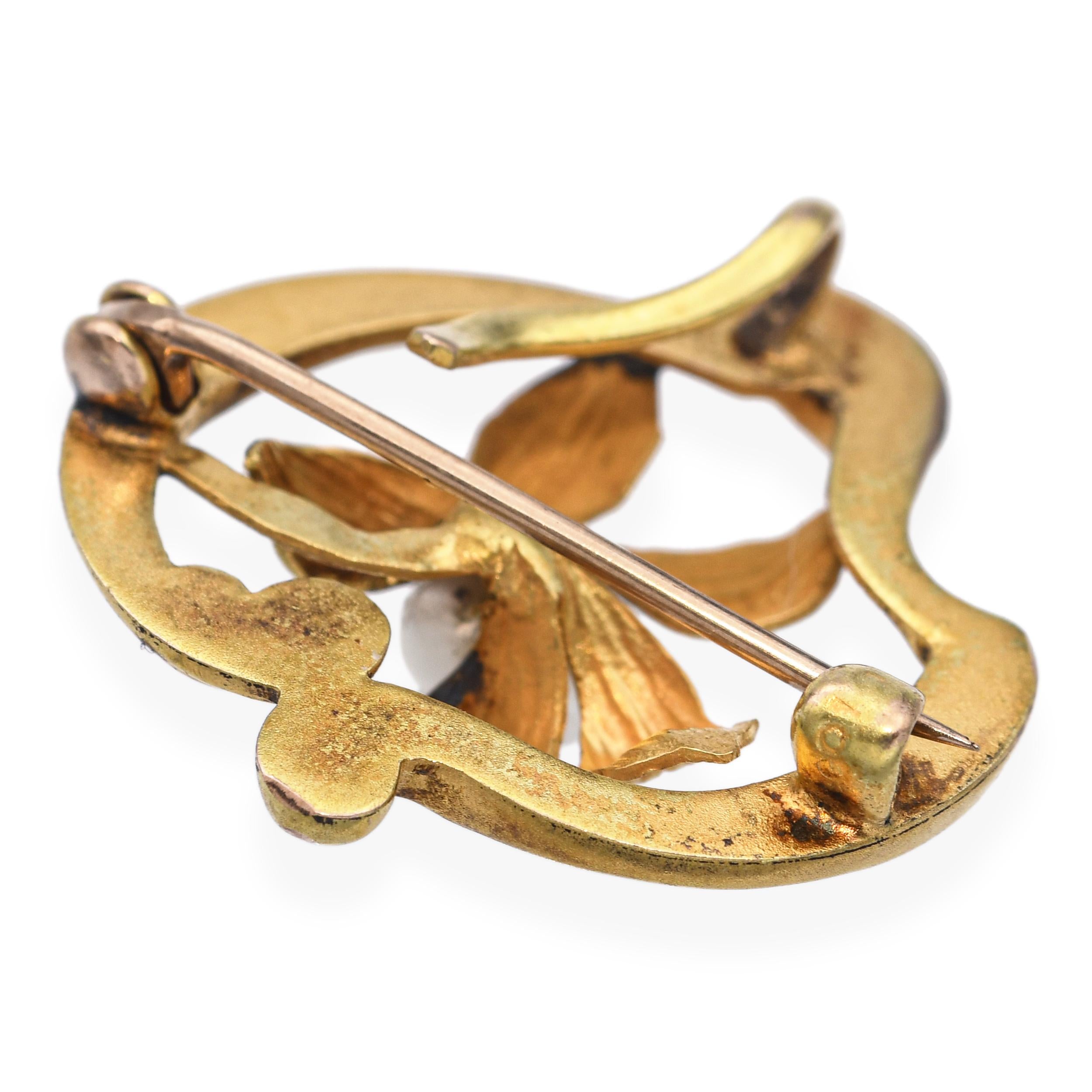 Antique 14k Yellow Gold and Seed Pearl Floral Brooch Pendant