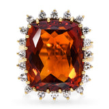 Vintage 18k Yellow Gold 12.03 Citrine and Diamond Cocktail Ring