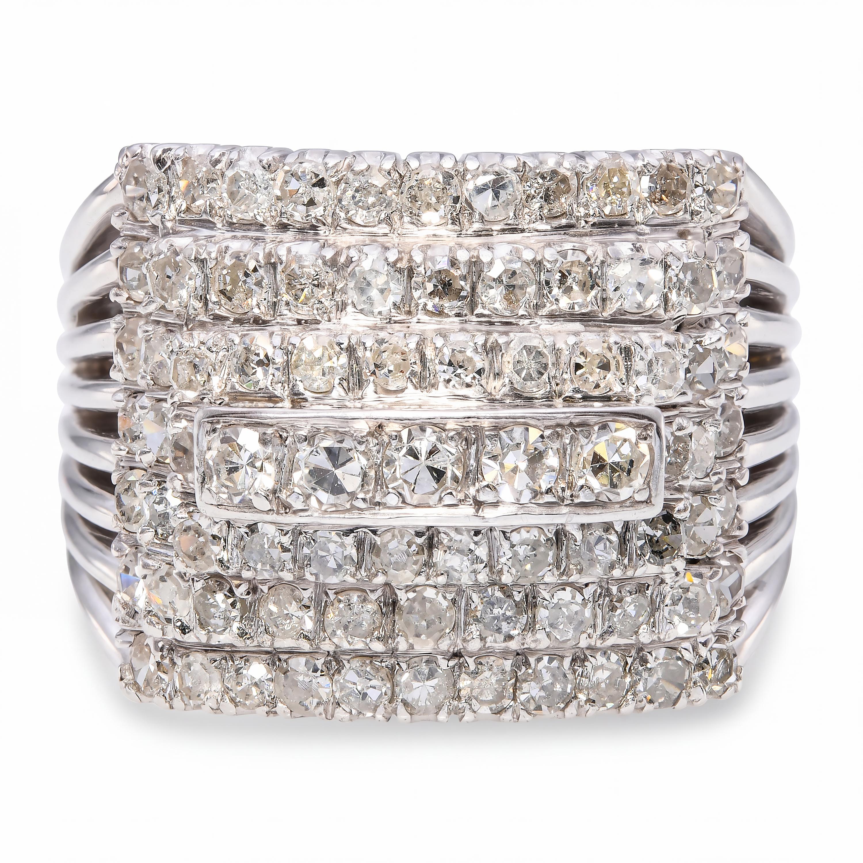Vintage White Gold Diamond Geometric Dome Cocktail Ring