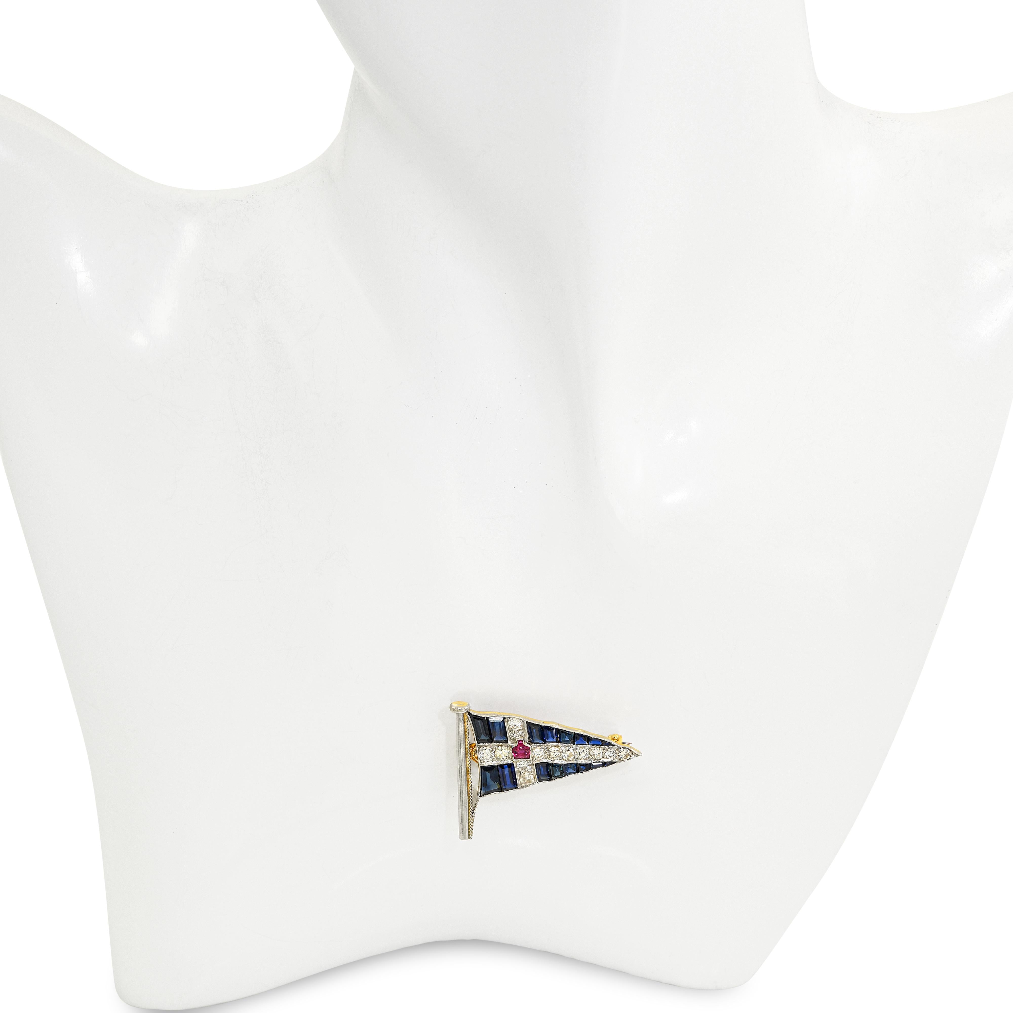 Vintage 14k Yellow Gold & Platinum Royal Thames Yacht Club Brooch