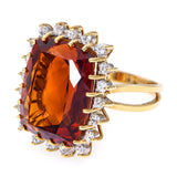 Vintage 18k Yellow Gold 12.03 Citrine and Diamond Cocktail Ring