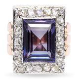 Vintage Yellow Gold Synthetic Color Change Sapphire & Rose Cut Diamond Ring