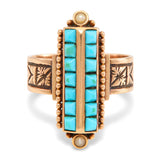 Antique 14k Rose Gold Turquoise and Seed Pearl Ring