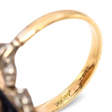 Antique Victorian Silver Topped 18k Yellow Gold Blue Enamel and Diamond Ring