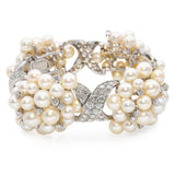 Vintage Platinum and White Gold Akoya Pearl and 12.5tcw Diamond Cluster Bracelet