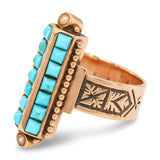 Antique 14k Rose Gold Turquoise and Seed Pearl Ring