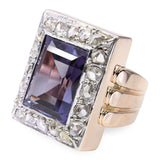 Vintage Yellow Gold Synthetic Color Change Sapphire & Rose Cut Diamond Ring