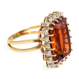 Vintage 18k Yellow Gold 12.03 Citrine and Diamond Cocktail Ring