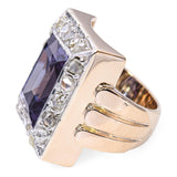Vintage Yellow Gold Synthetic Color Change Sapphire & Rose Cut Diamond Ring