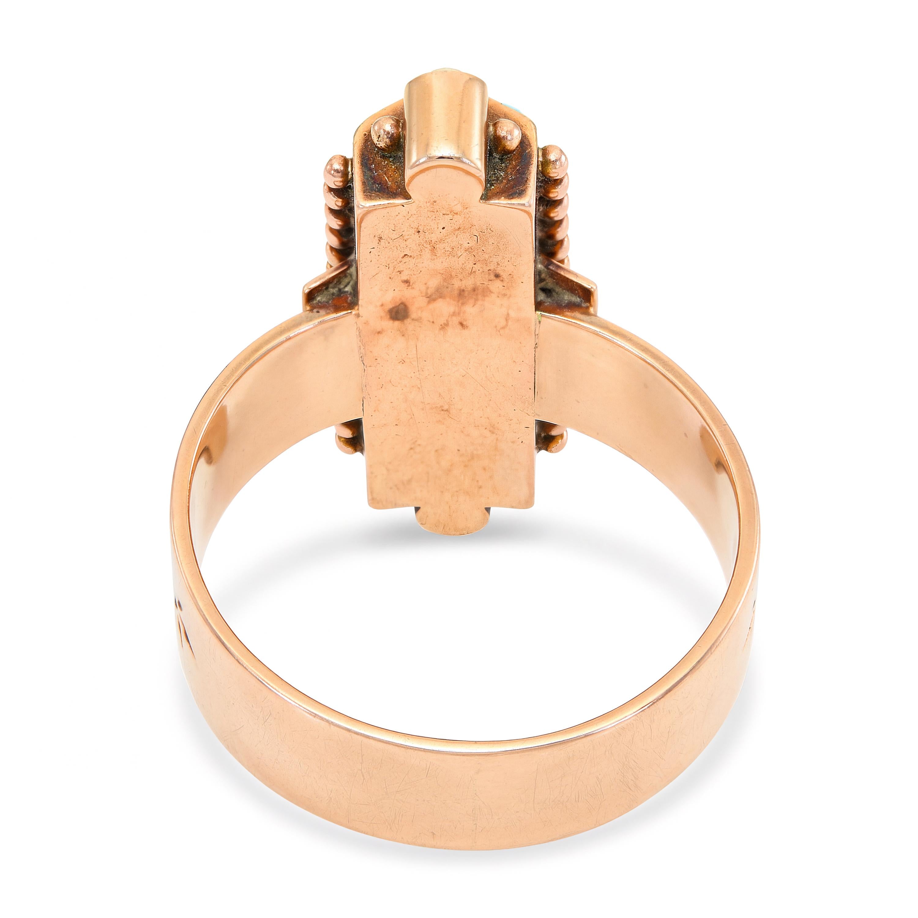 Antique 14k Rose Gold Turquoise and Seed Pearl Ring