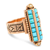 Antique 14k Rose Gold Turquoise and Seed Pearl Ring