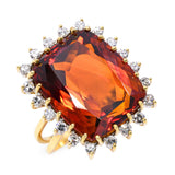 Vintage 18k Yellow Gold 12.03 Citrine and Diamond Cocktail Ring