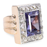 Vintage Yellow Gold Synthetic Color Change Sapphire & Rose Cut Diamond Ring