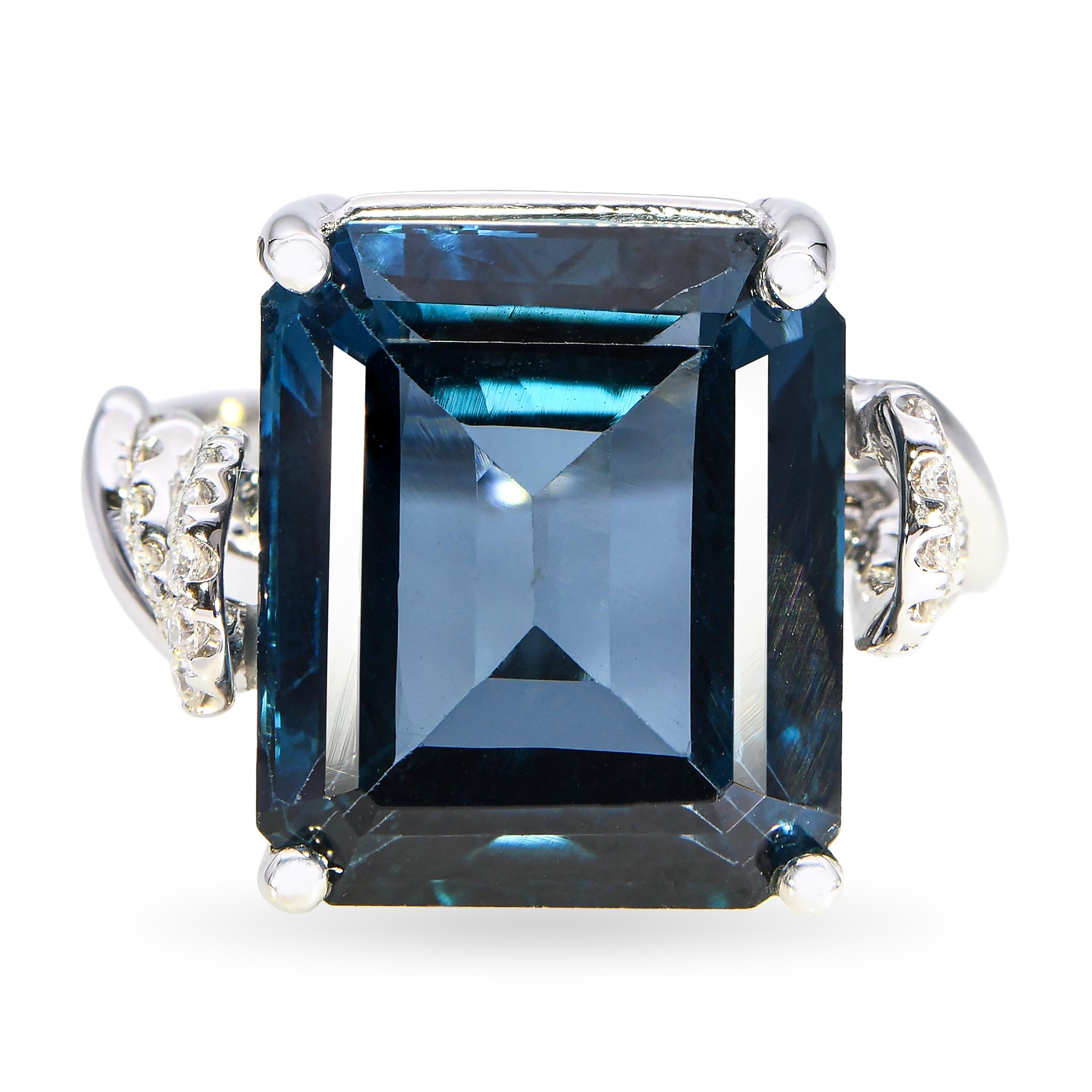 18k White Gold London Blue Topaz and Diamond Statement Ring