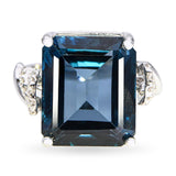 18k White Gold London Blue Topaz and Diamond Statement Ring