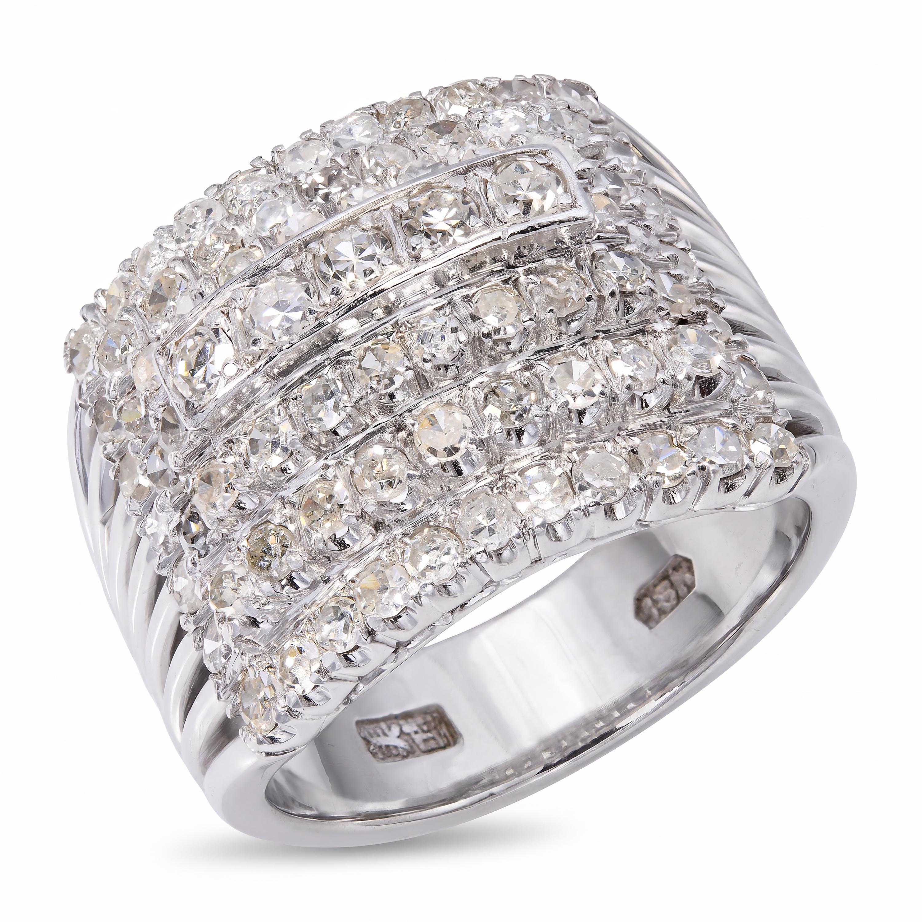 Vintage White Gold Diamond Geometric Dome Cocktail Ring