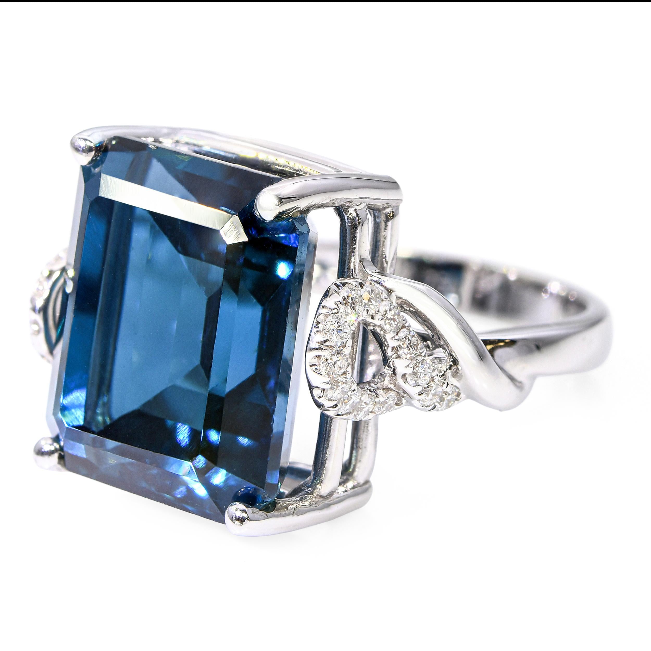 18k White Gold London Blue Topaz and Diamond Statement Ring