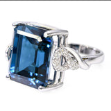 18k White Gold London Blue Topaz and Diamond Statement Ring