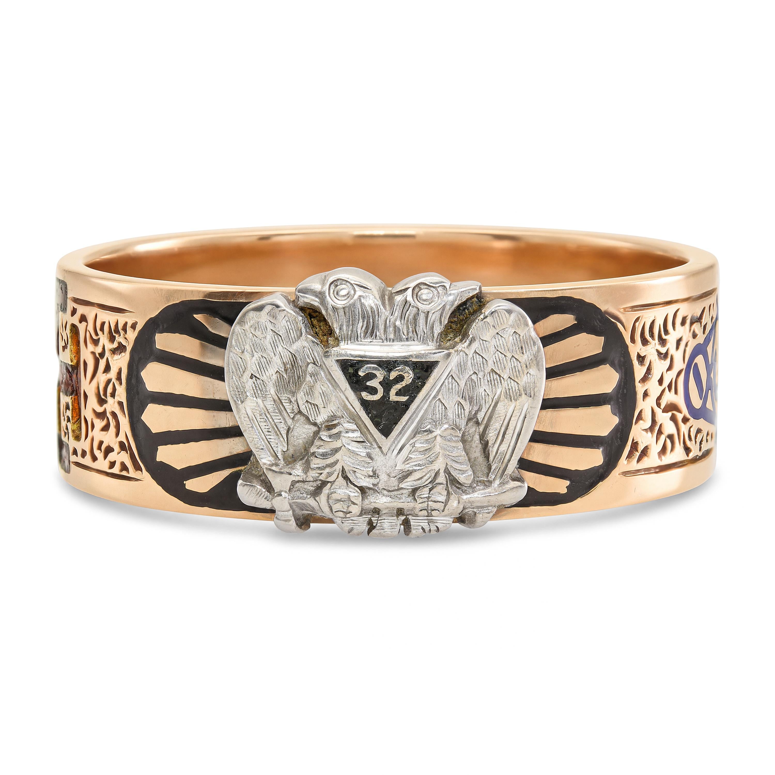 Vintage 14k Rose Gold 32 Degree Masonic Cigar Band Ring