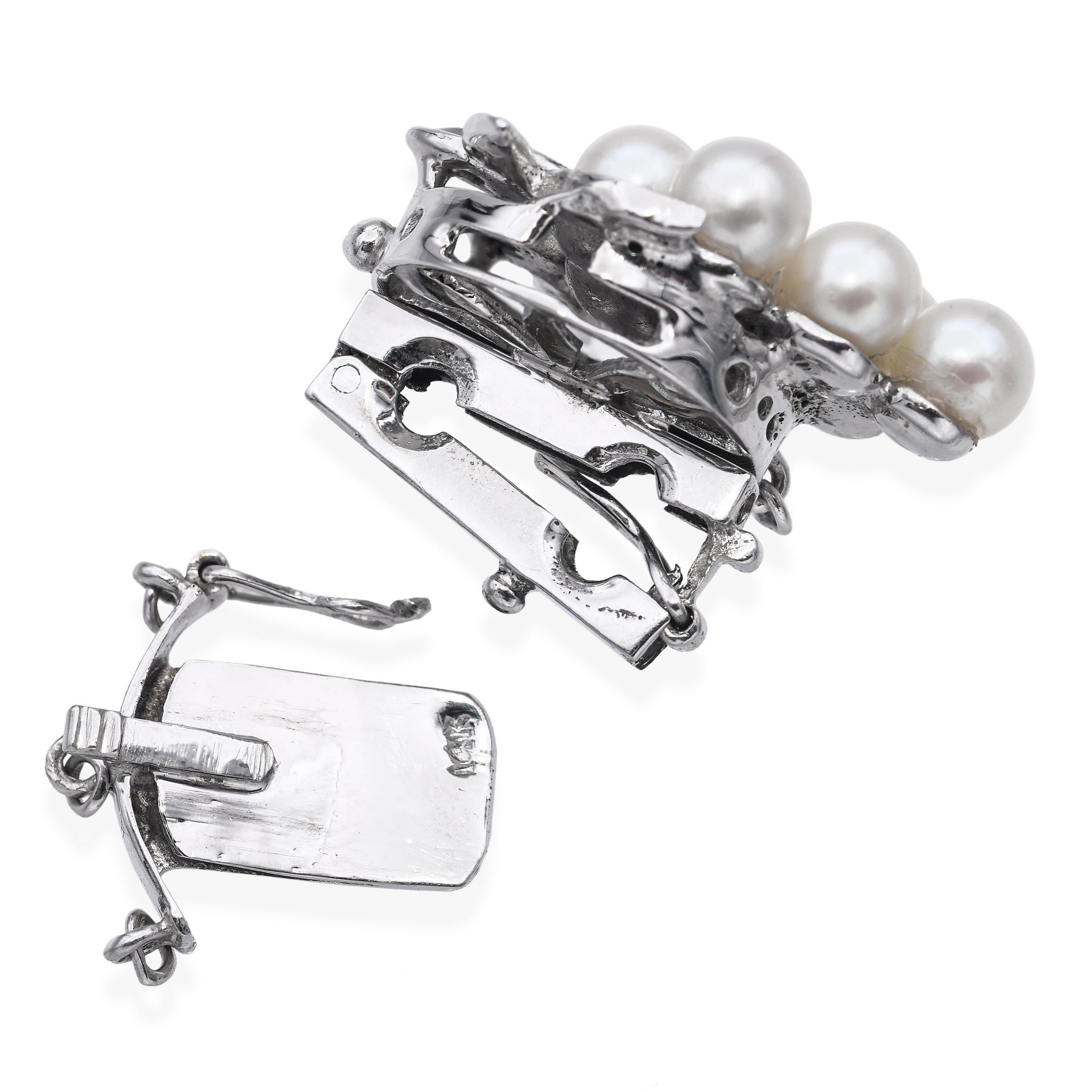 Vintage 14k White Gold Diamond and Pearl Grape Clasp