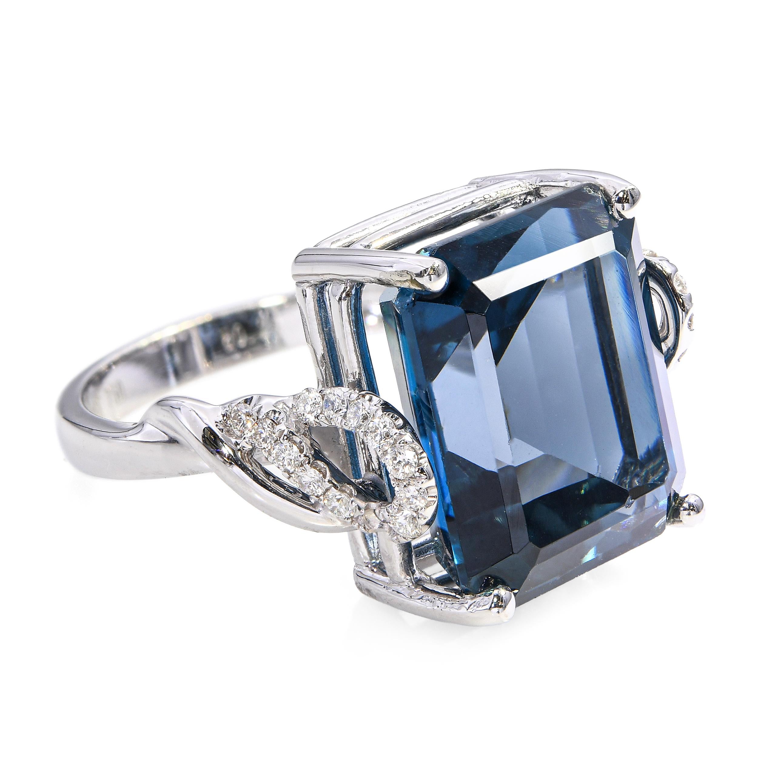 18k White Gold London Blue Topaz and Diamond Statement Ring
