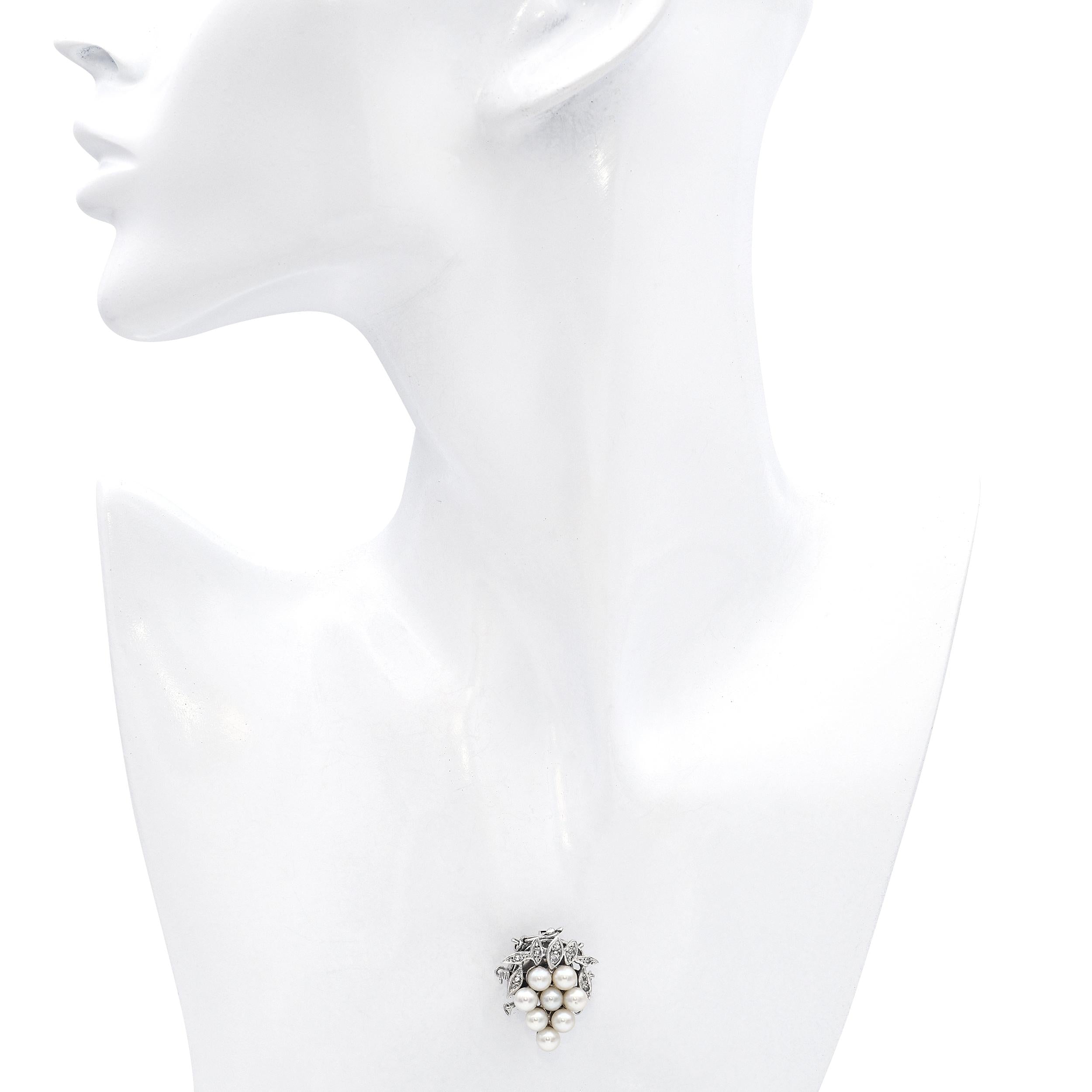 Vintage 14k White Gold Diamond and Pearl Grape Clasp