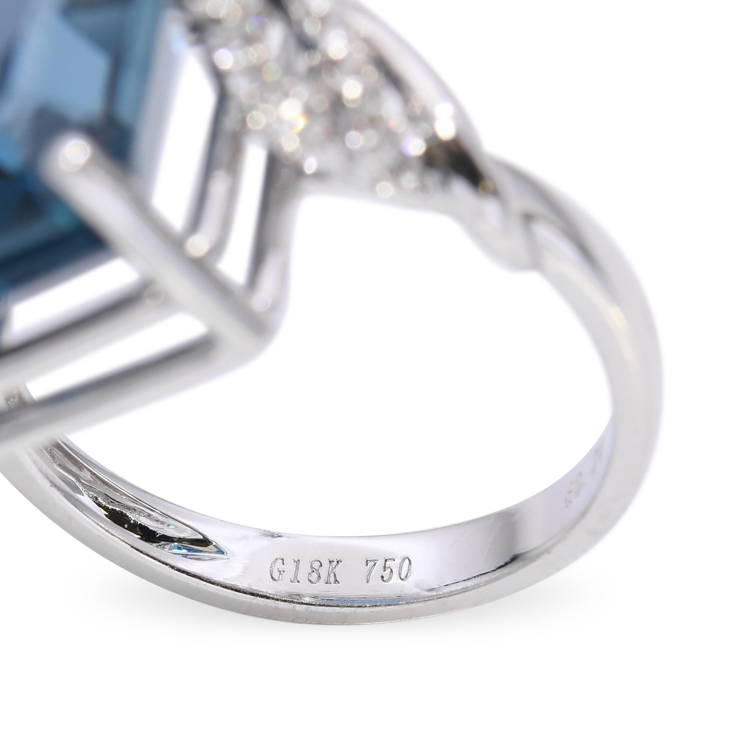 18k White Gold London Blue Topaz and Diamond Statement Ring