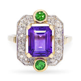 14k Yellow Gold Amethyst Tsavorite & Diamond Ring
