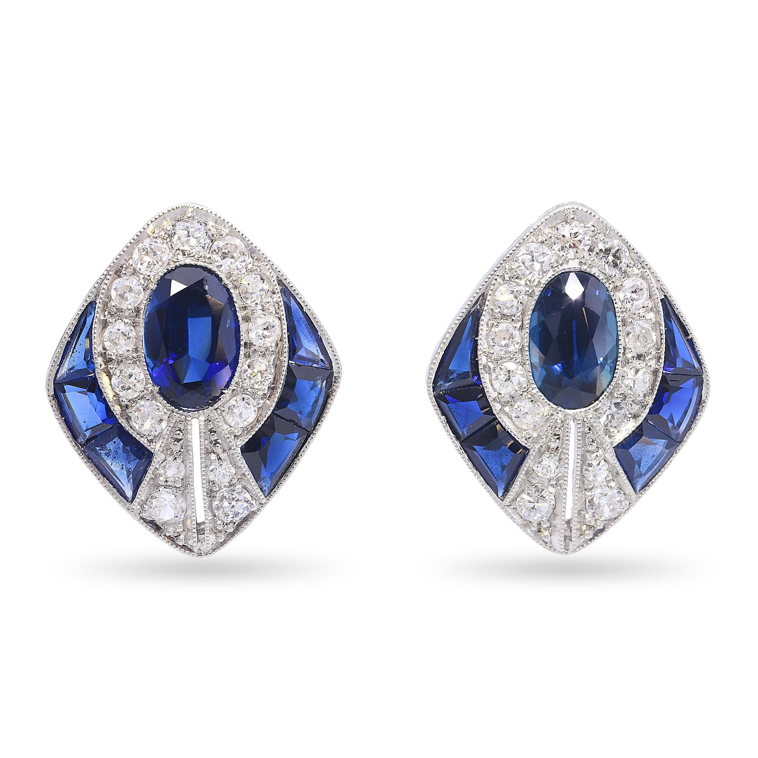 Vintage 14k White Gold 3.05tcw Sapphire and Diamond Earrings