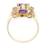 14k Yellow Gold Amethyst Tsavorite & Diamond Ring