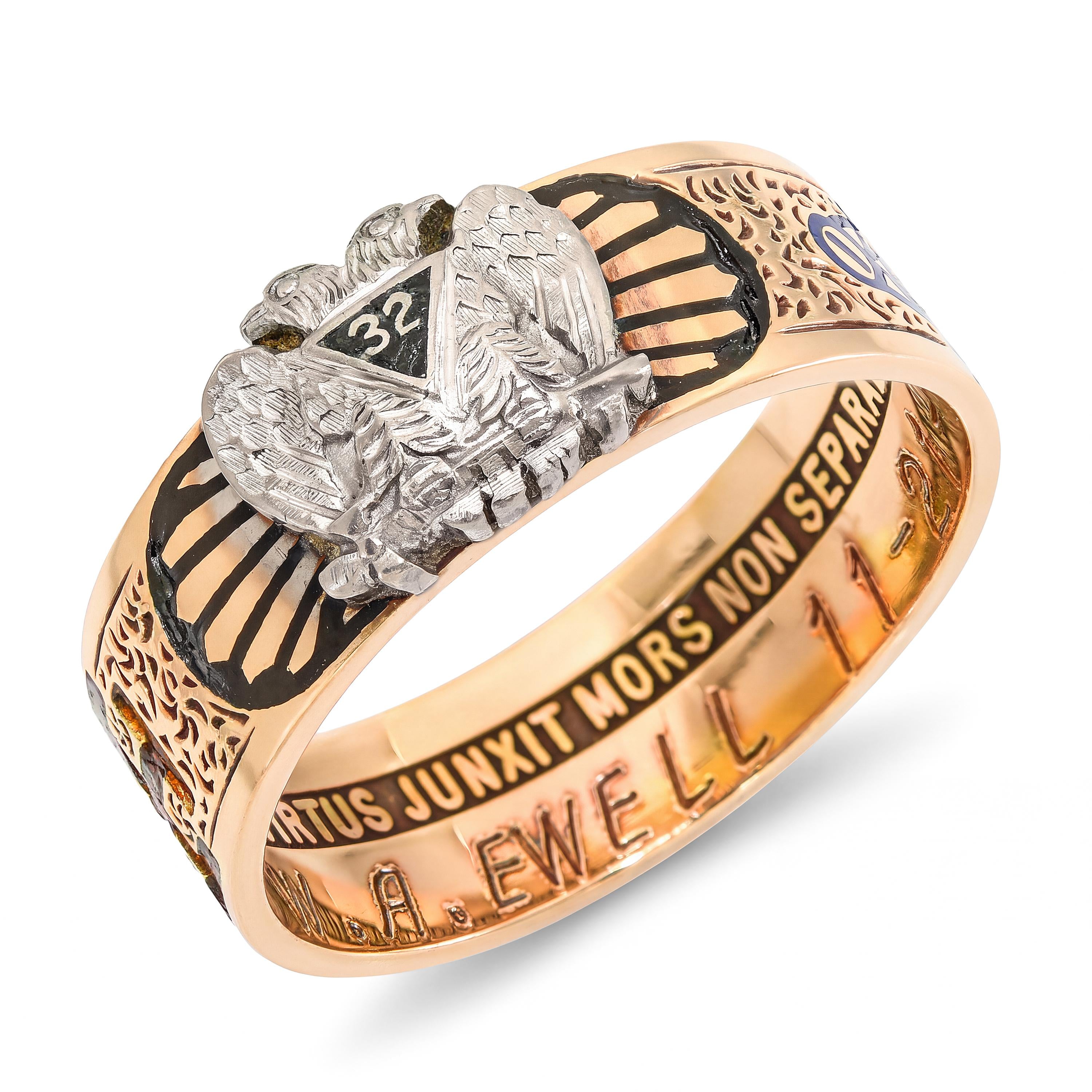Vintage 14k Rose Gold 32 Degree Masonic Cigar Band Ring