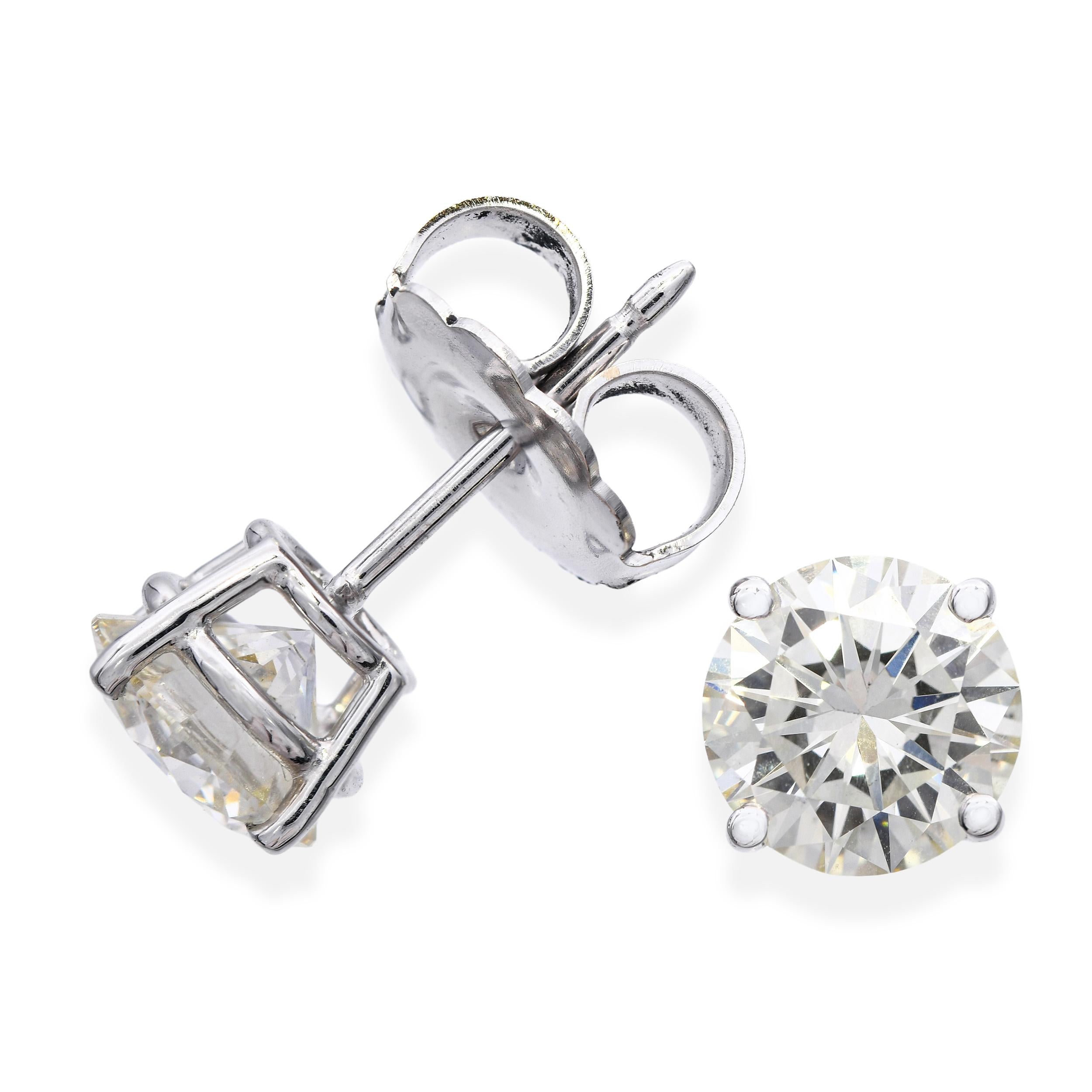 14k White Gold GIA 3.10tcw M-N Si1 Diamond Stud Earrings