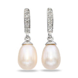 14K White Gold Diamond Pearl Drop Earrings